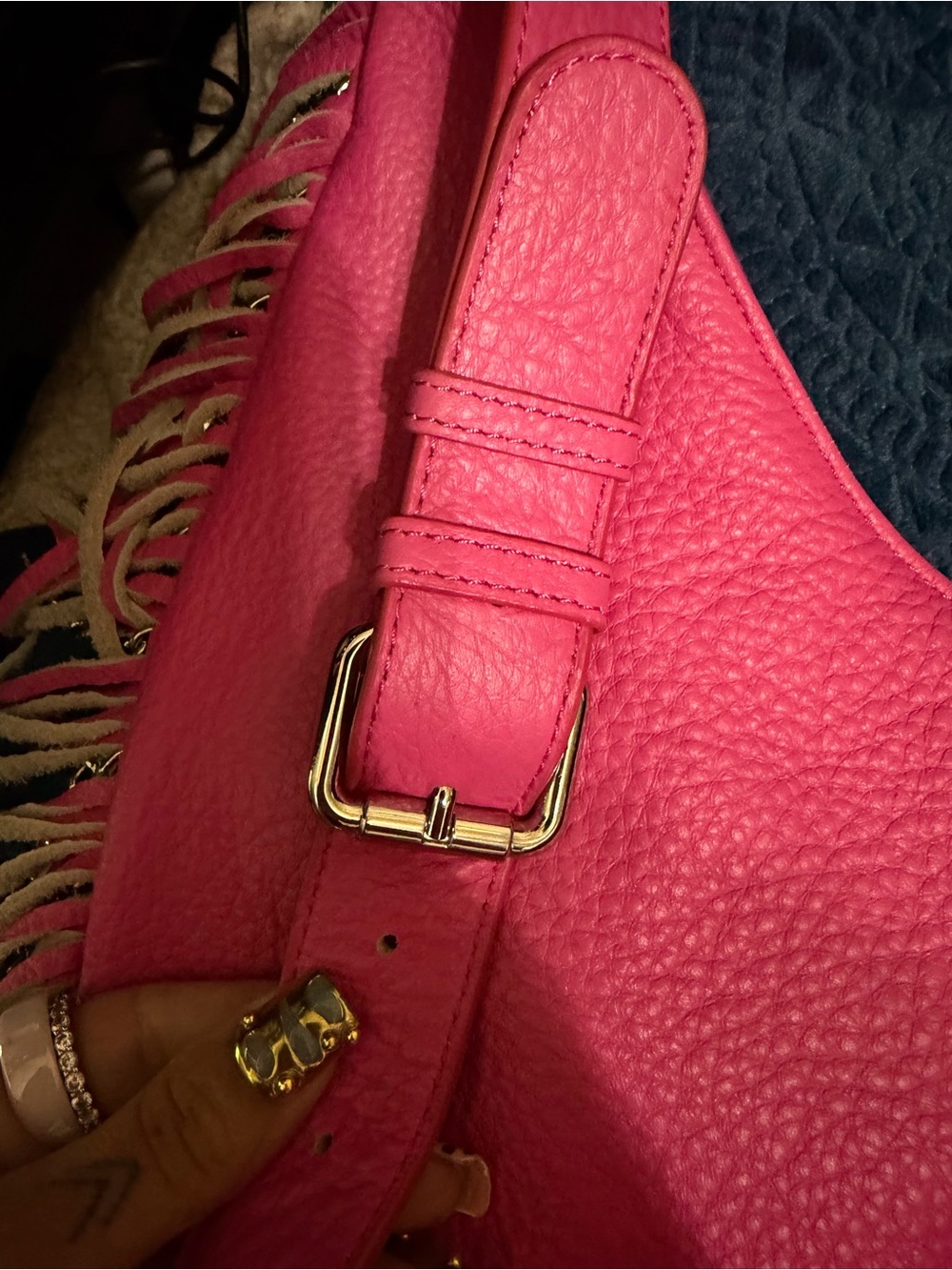 Sassy Jones Hot Pink Fringe Leather Hobo - Picture 4 of 5